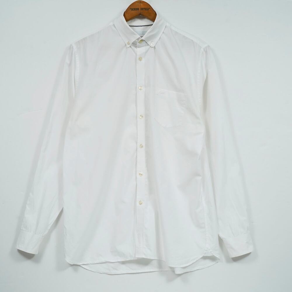 Lacoste Button Down Shirt White 100% Cotton Regular Fit Men's 16.5 FR 42